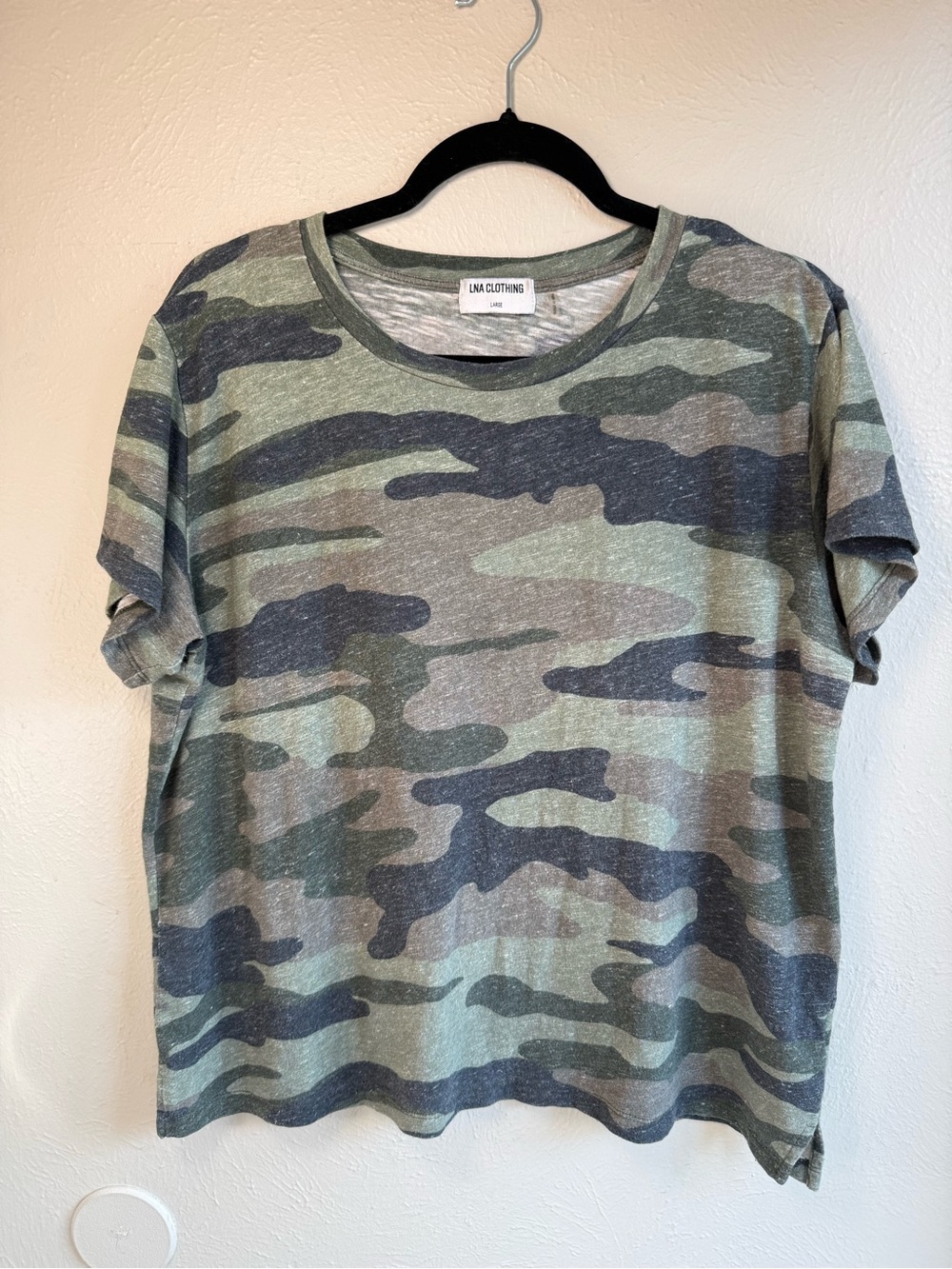 LNA Women’s Green and Gray Camo Short Sleeve Tee